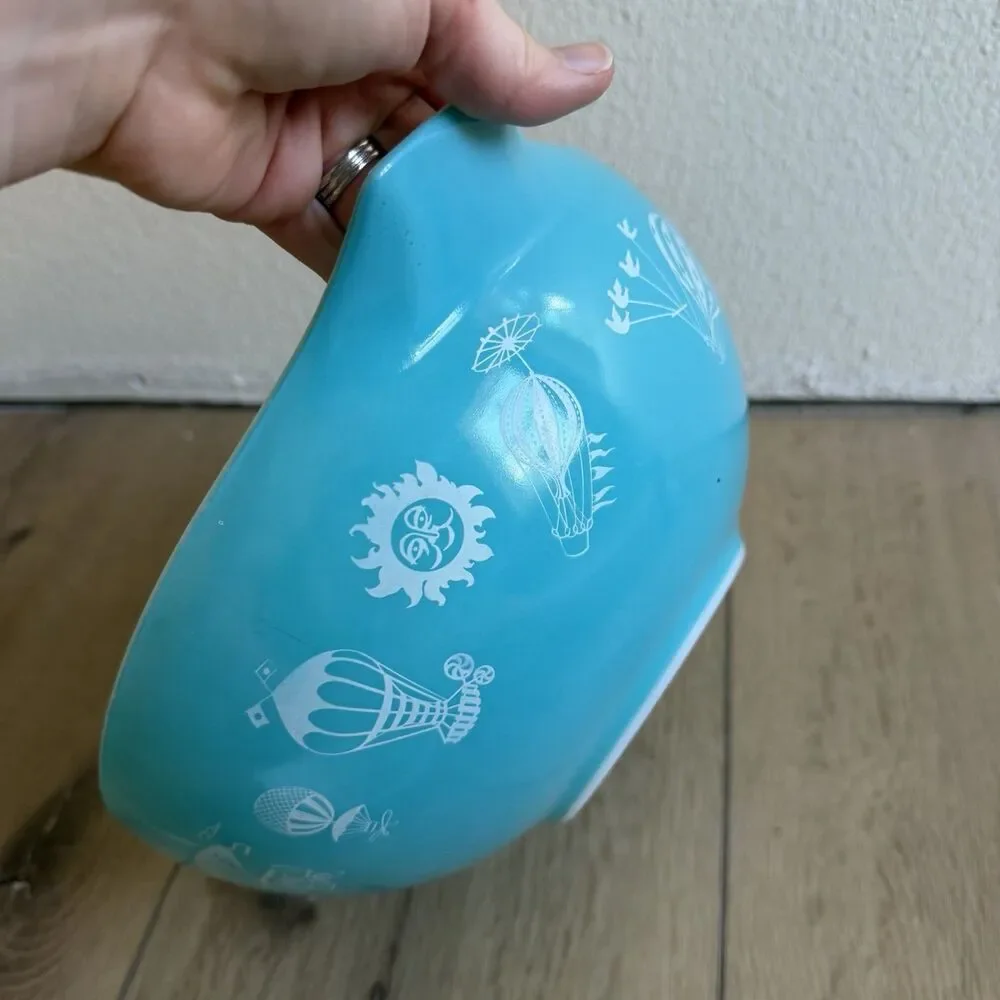 2 Vintage 1958 Pyrex Cinderella Hot Air Balloons Turquoise Batter Bowls